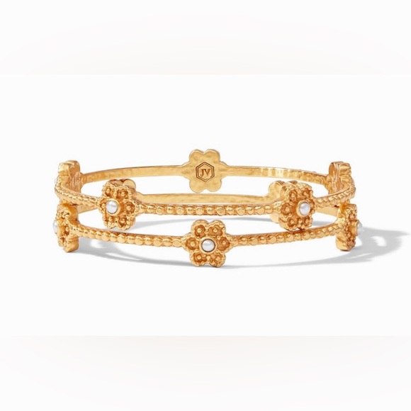 Julie Vos Jewelry - Authentic Luxury Minimalist Julie Vos Flower Pearl Station Bangle/Bracelet
